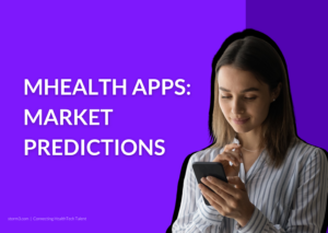 women searching mhealth apps on her mobile device