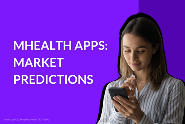 women searching mhealth apps on her mobile device